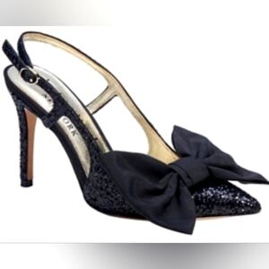 Kate Spade Sheela Sling Black Glitter Pointed Toe with Bow Size 7.5 NEW